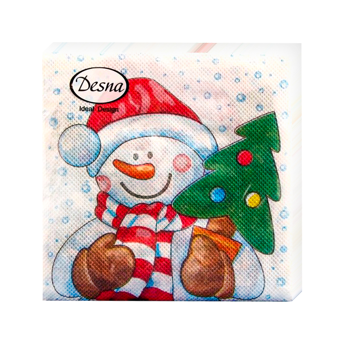 Новогодние салфетки Desna Design «Снеговик с ёлкой», 25×25 см, 1 слой, 40 шт. от производителя в Сыктывкаре