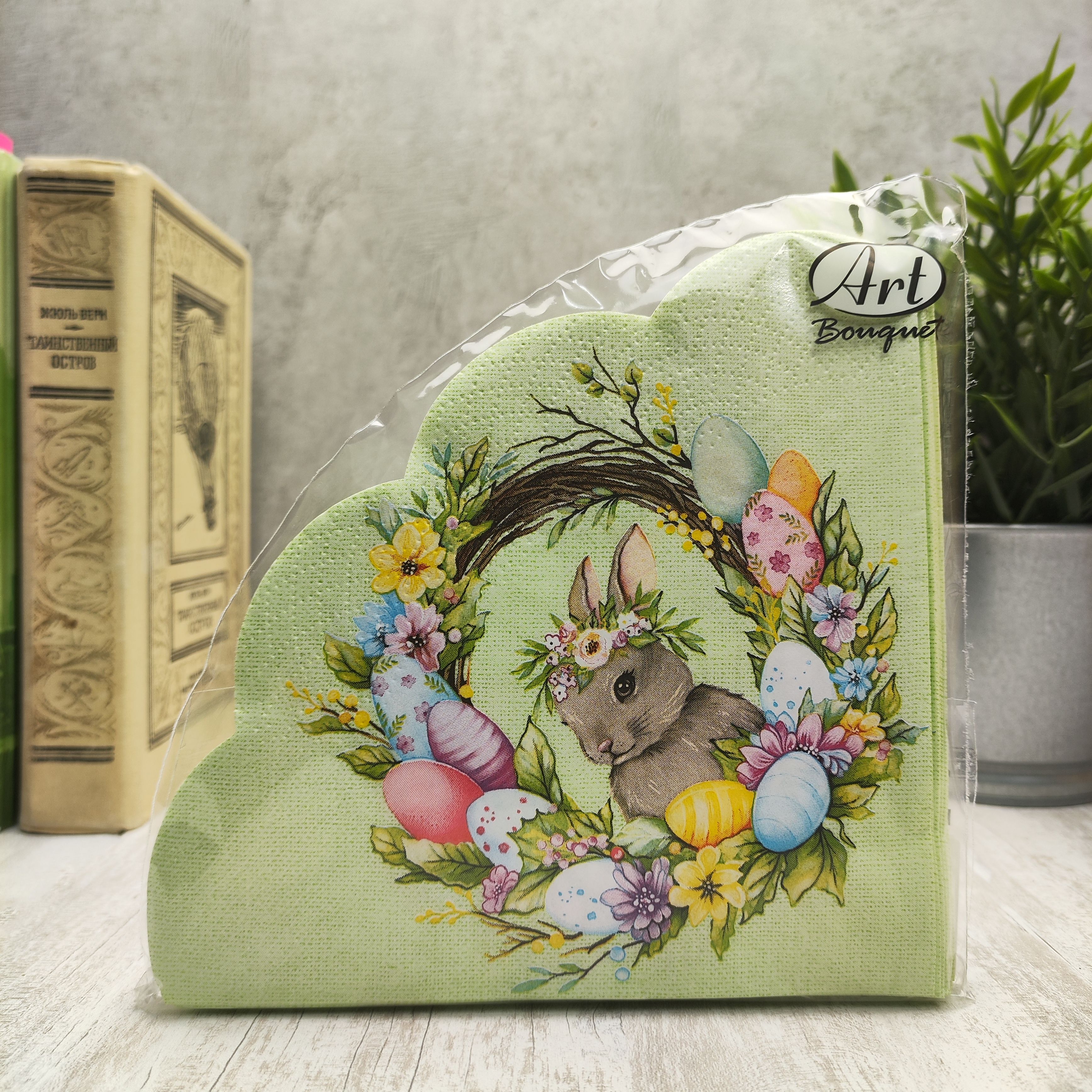 Салфетки бумажные круглые Art Bouquet Rondo «Пасхальный венок с кроликом», 3 слоя, 32 см, 12 шт. от производителя в Сыктывкаре