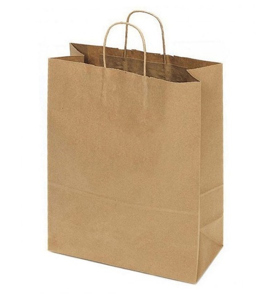 Бумажный крафт-пакет с крученными ручками, 32×24×11 см, бежевый от производителя в Сыктывкаре