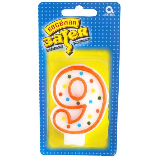 Свеча для торта «9» Весёлая Затея, в горошек, стеарин, 7,6 см, 1 шт. от производителя в Сыктывкаре
