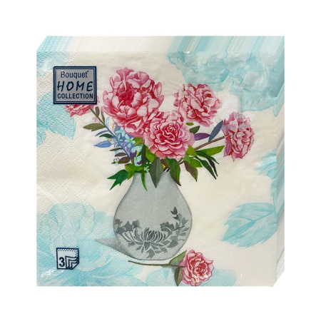 салфетки 3-сл 33х33 АРТ БУКЕТ  Ваза с пионами/20