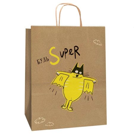 сумка бум. крафт 35х26х15 с круч. ручками Будь супер *