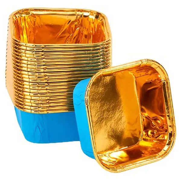 форма бум. Маффин 65х65 h=35мм голубая-золотая