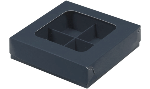 коробка бум. 120х120х30 для 4 конфет графит с окном