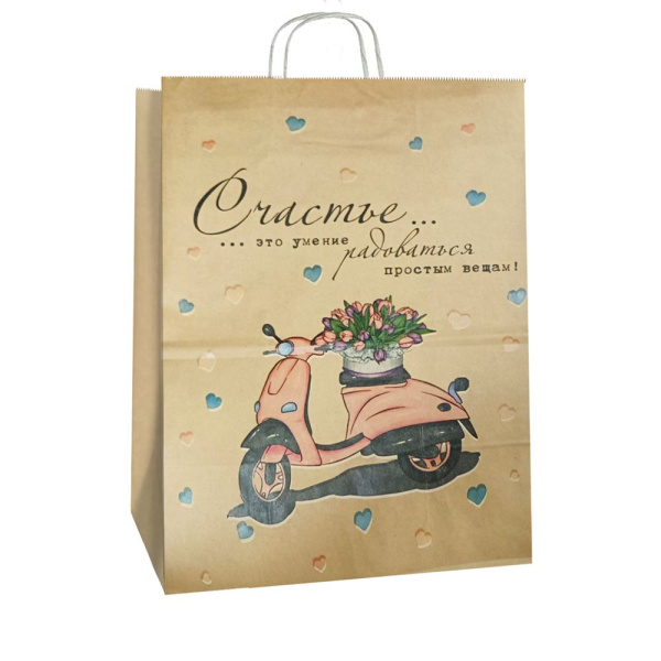 сумка бум. крафт 35х26х15 с круч. ручками Счасть есть *