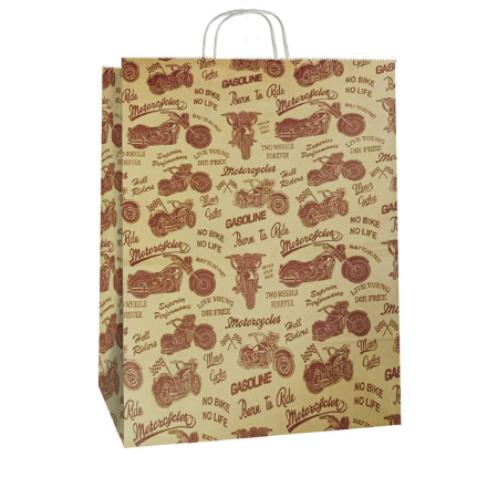 сумка бум. крафт 25х22х12 с круч. ручками Мотоцикл *