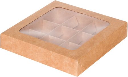 коробка бум. 155х155х30 для 9 конфет крафт с окном