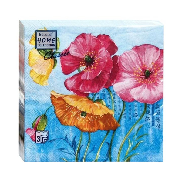 салфетки 3-сл 33х33 АРТ БУКЕТ Акварельные маки/20