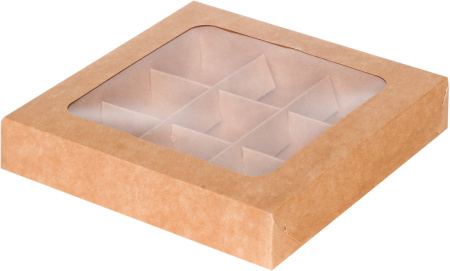 коробка бум. 155х155х30 для 9 конфет крафт с окном